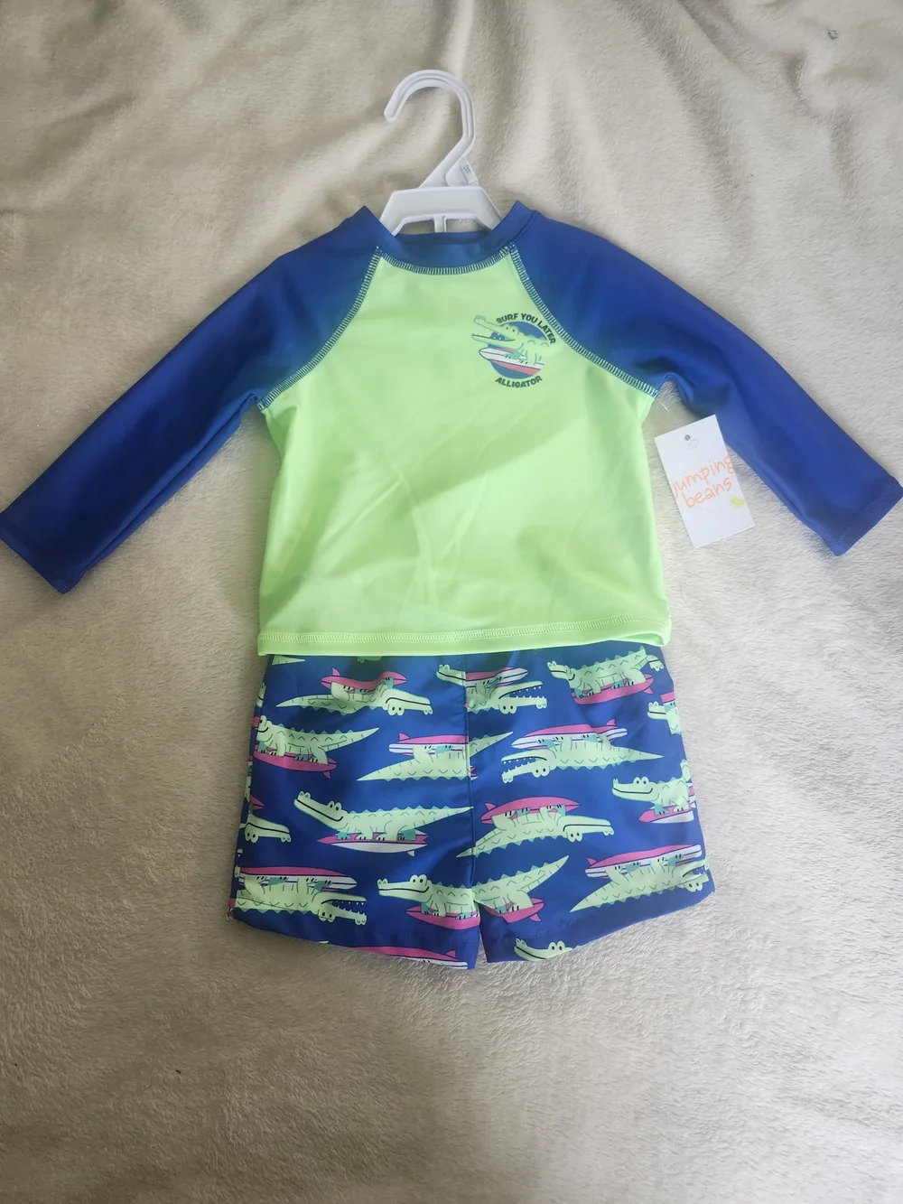 jumping beans Neon Green & Blue Alligator Rashguard Swim Set